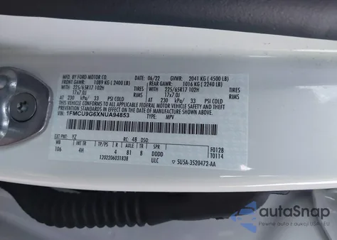 2022 Ford Escape Se from USA, damaged, VIN 1FMCU9G6XNUA94853